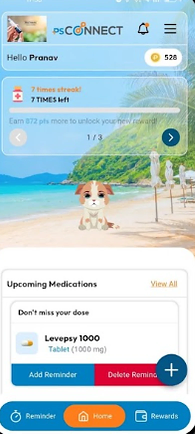 PS Connect patient app home screen
